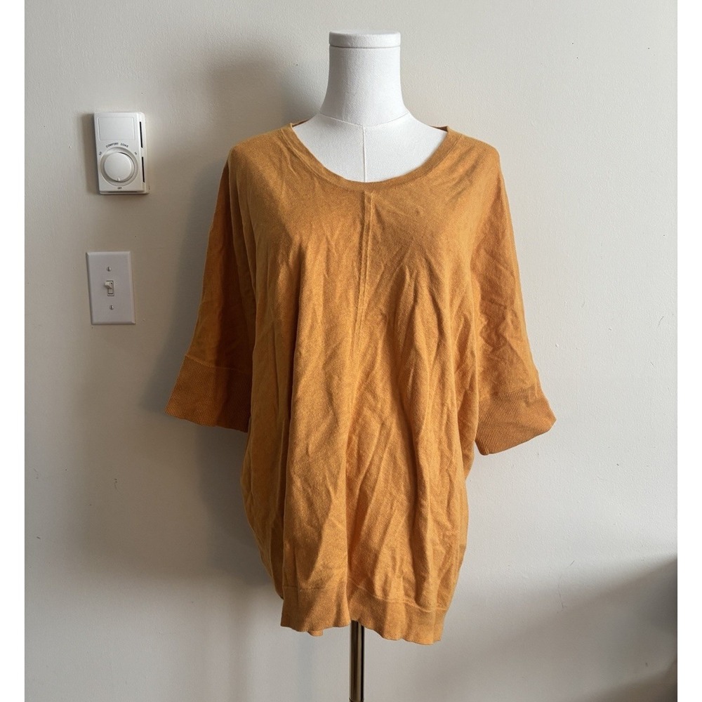 Eileen Fisher Organic Cotton Cashmere Knit Top Small Yellow Minimalist Chic
